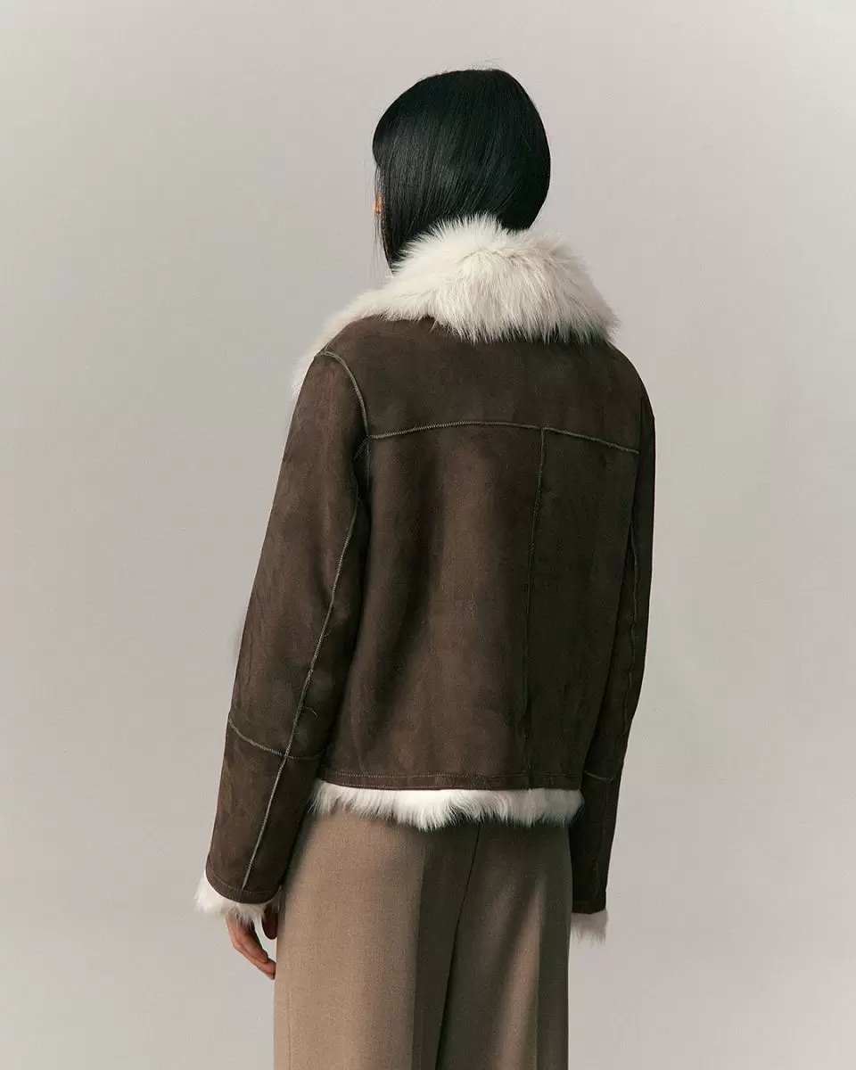 Шуба двусторонняя укороченная Oversize Тирамису - 8