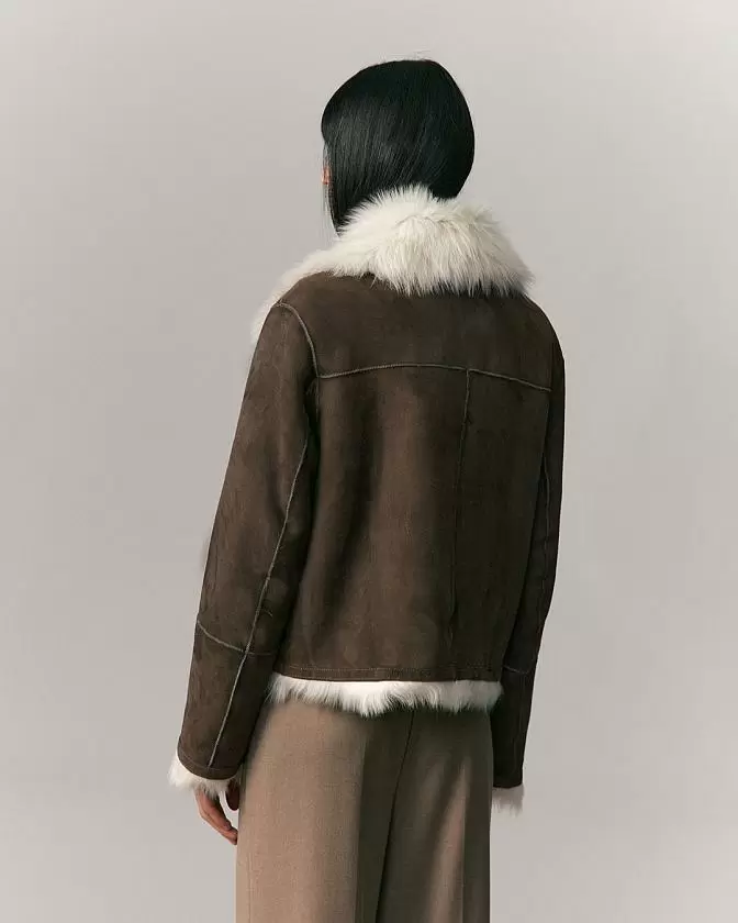 Шуба двусторонняя укороченная Oversize Тирамису