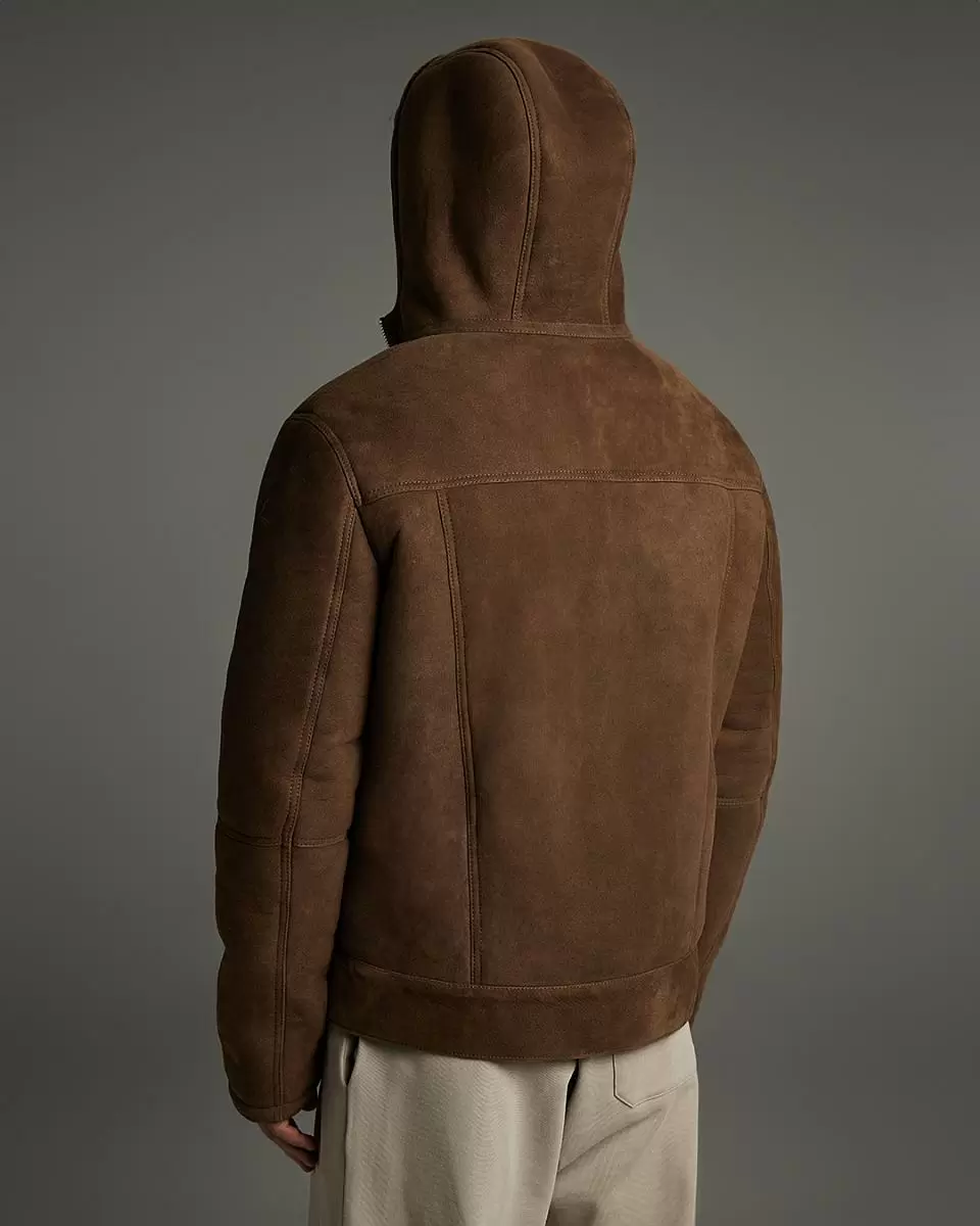 Дубленка мужская Hoodie в замше Какао - 6