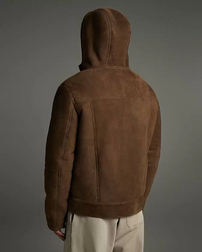 Дубленка мужская Hoodie в замше Какао