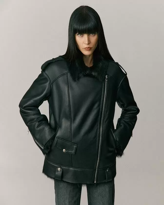 Дубленка удлинённая Oversize Чёрный