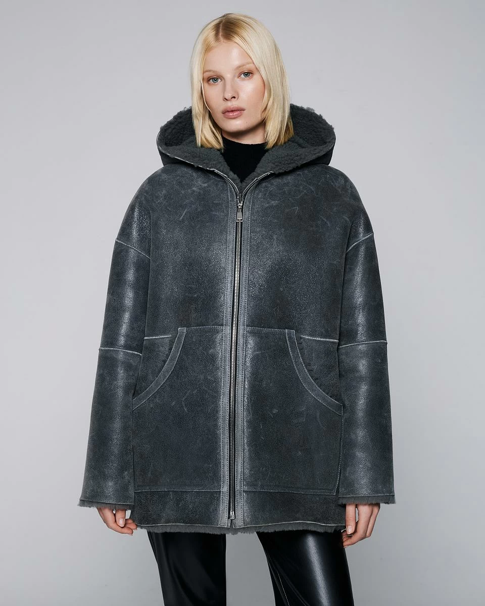 Дубленка двусторонняя Hoodie Винтаж Графит - 2