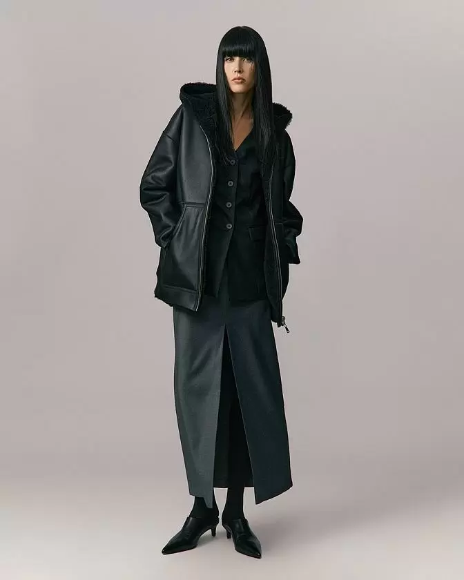 Дубленка двусторонняя Hoodie Чёрный