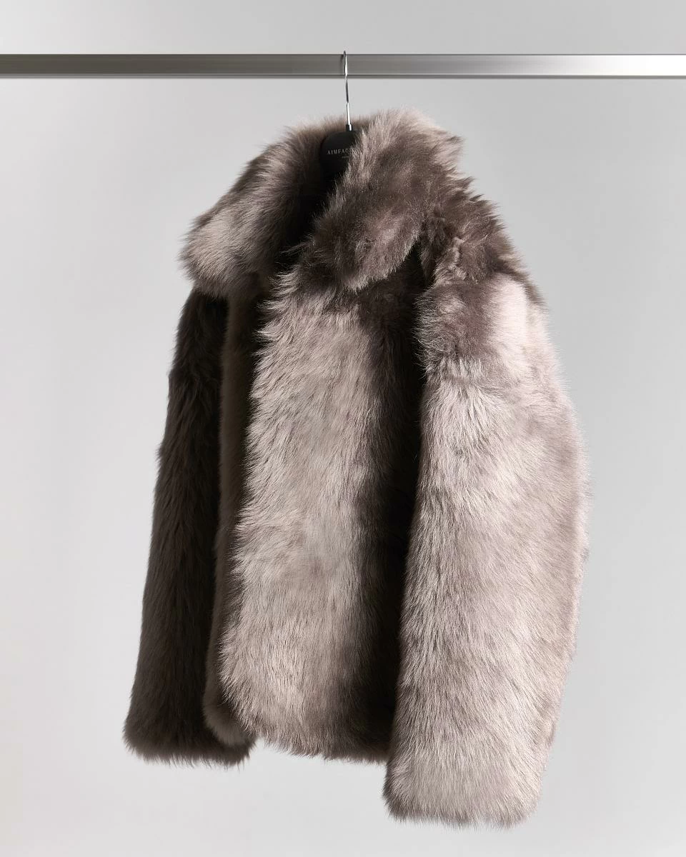 Шуба двусторонняя удлинённая Oversize Тауп - 2