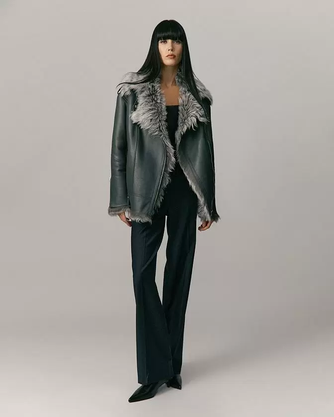 Дубленка удлинённая Oversize Графит