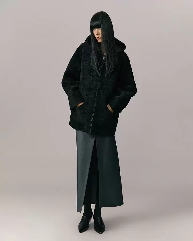 Дубленка двусторонняя Hoodie Чёрный