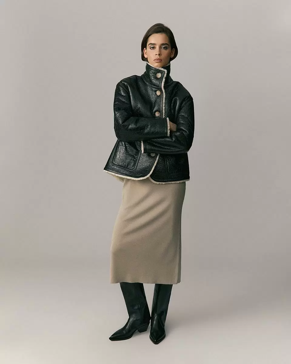 Дубленка на пуговицах Oversize Винтаж Мокко - 1
