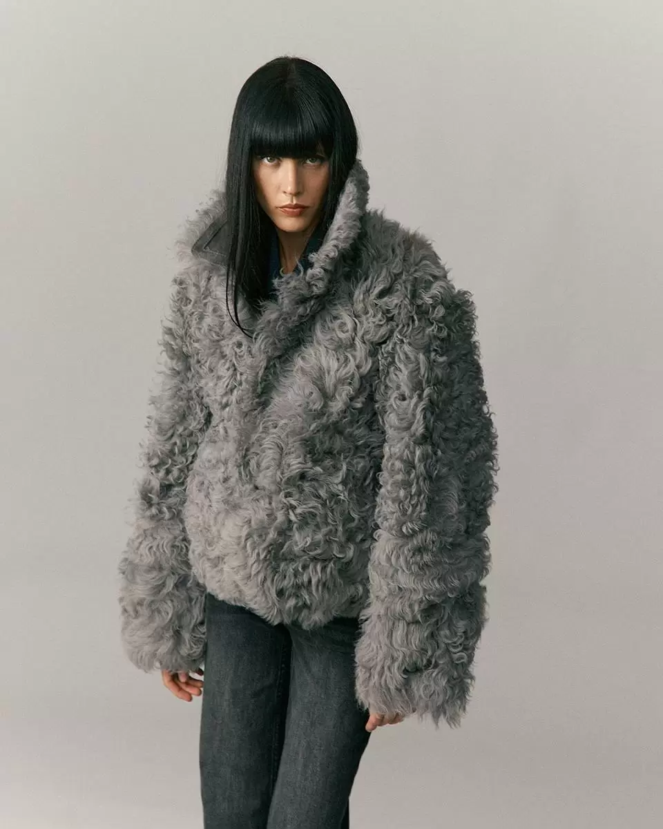 Шуба двусторонняя укороченная Oversize Silver Grey - 8