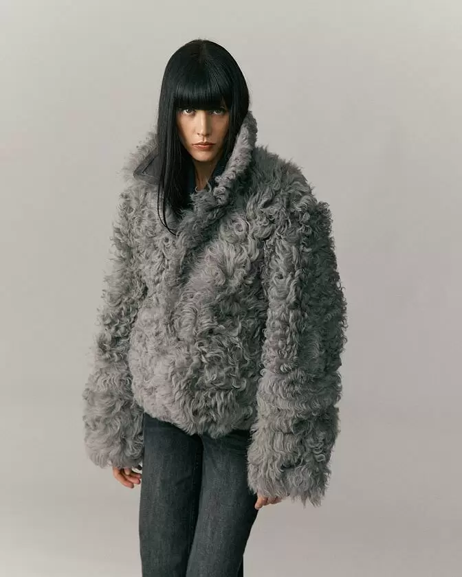 Шуба двусторонняя укороченная Oversize Silver Grey