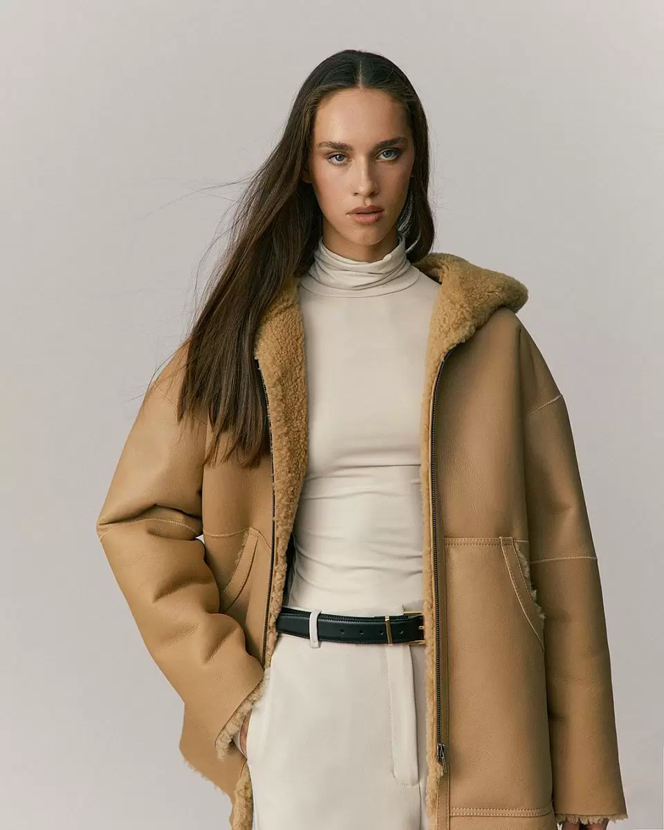 Дубленка Hoodie Песочный - 1