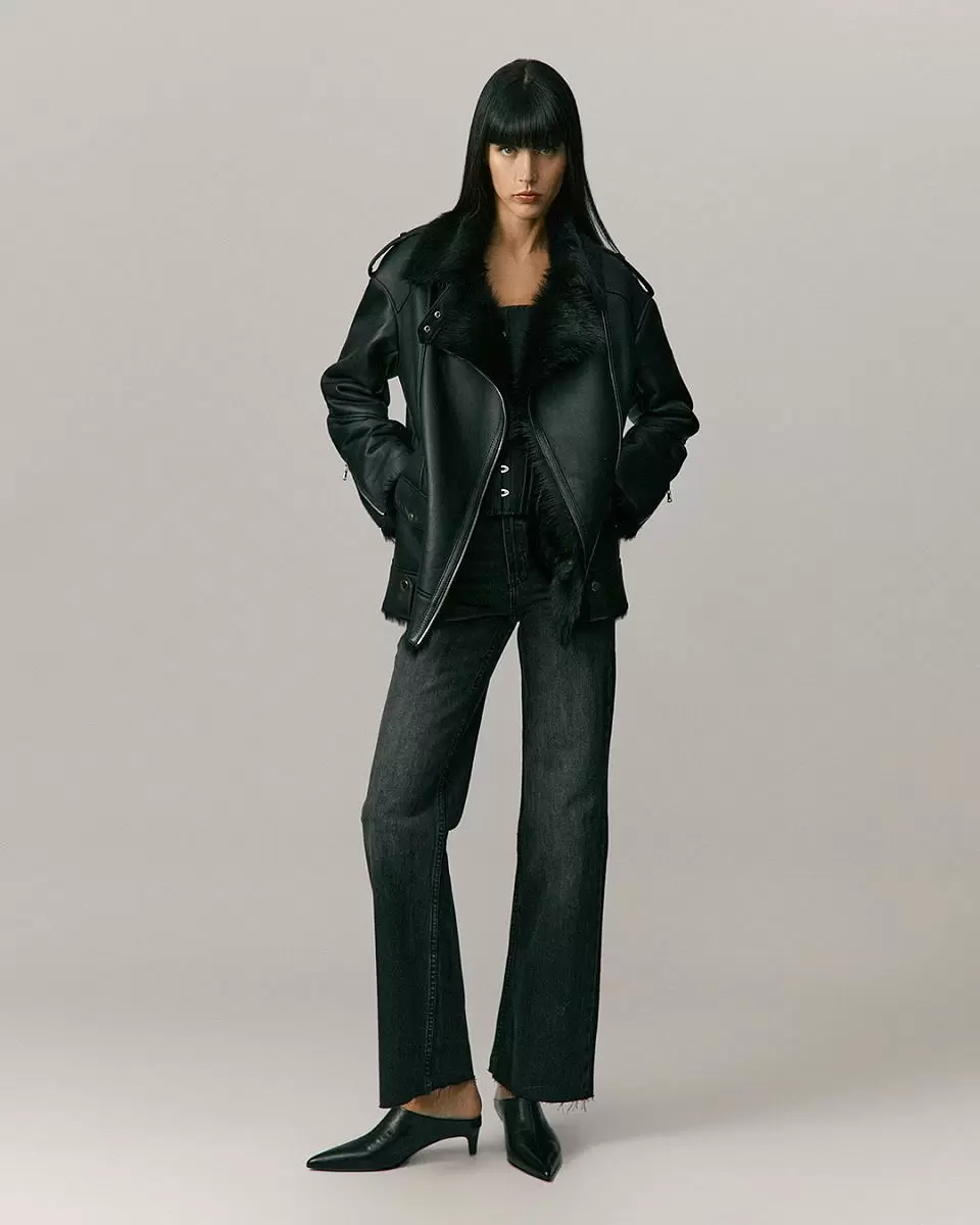 Дубленка удлинённая Oversize Чёрный - 2