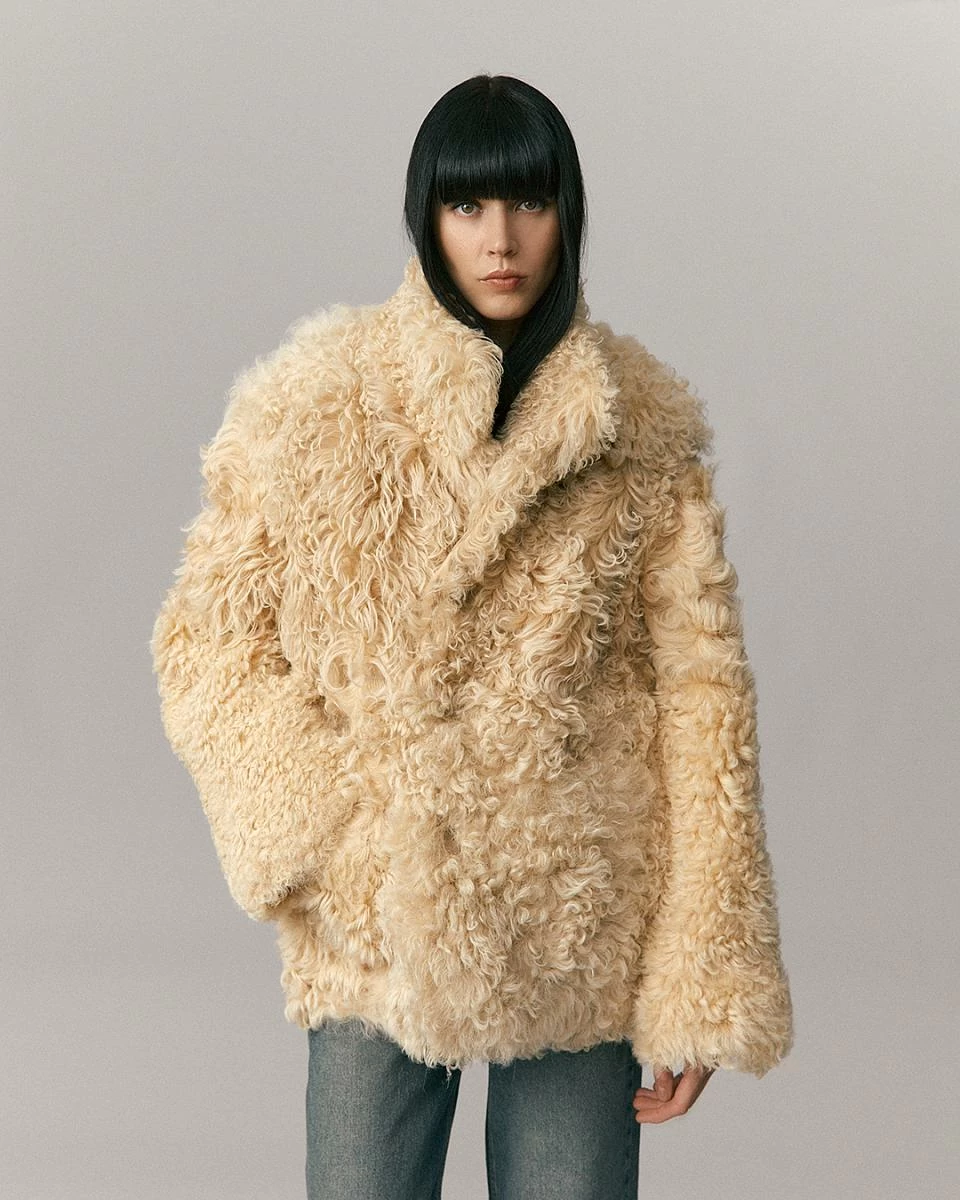 Шуба двусторонняя на пуговицах Oversize Песочный - 6