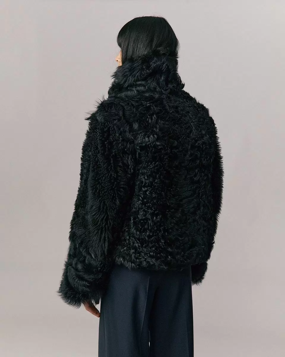 Шуба двусторонняя укороченная Oversize Чёрный - 4
