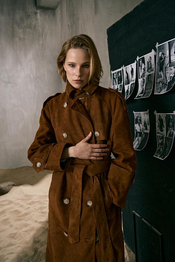 Пальто Oversize в замше Коньяк