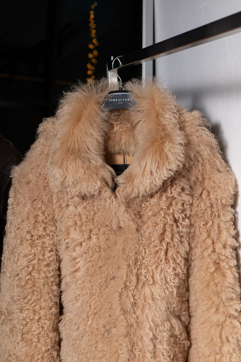 Шуба удлиненная односторонняя Oversize Песочный - 1