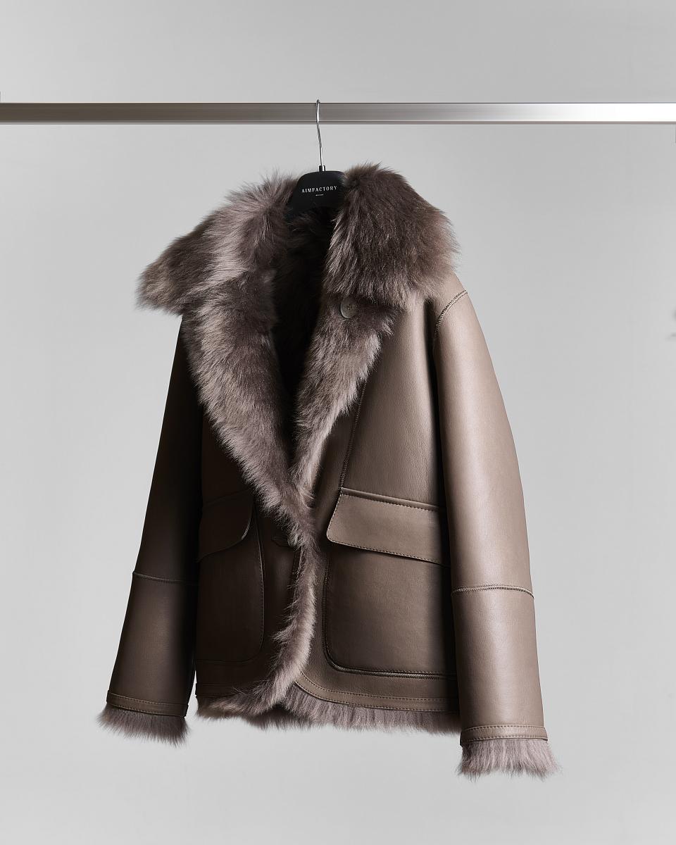 Шуба двусторонняя Oversize Тауп - 1