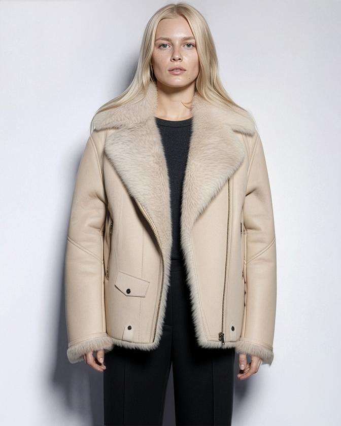 Дубленка удлинённая Oversize Ivory