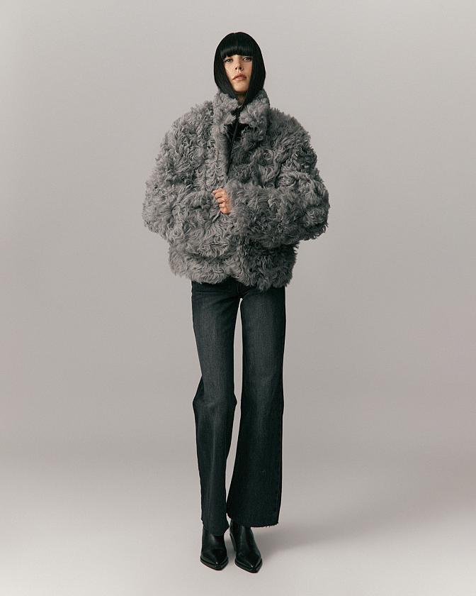 Шуба двусторонняя укороченная Oversize Silver Grey