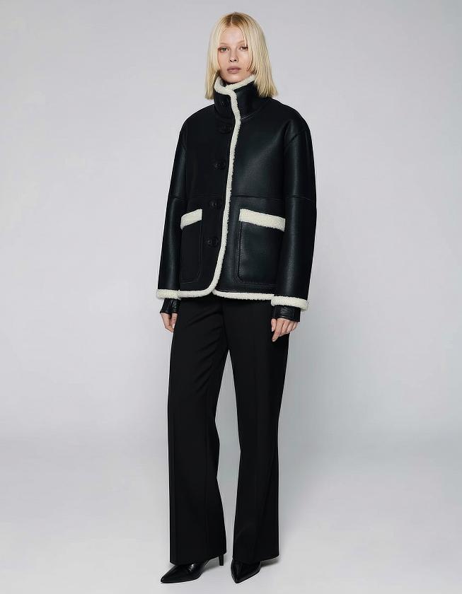 Шуба двусторонняя Oversize Черный с белым 