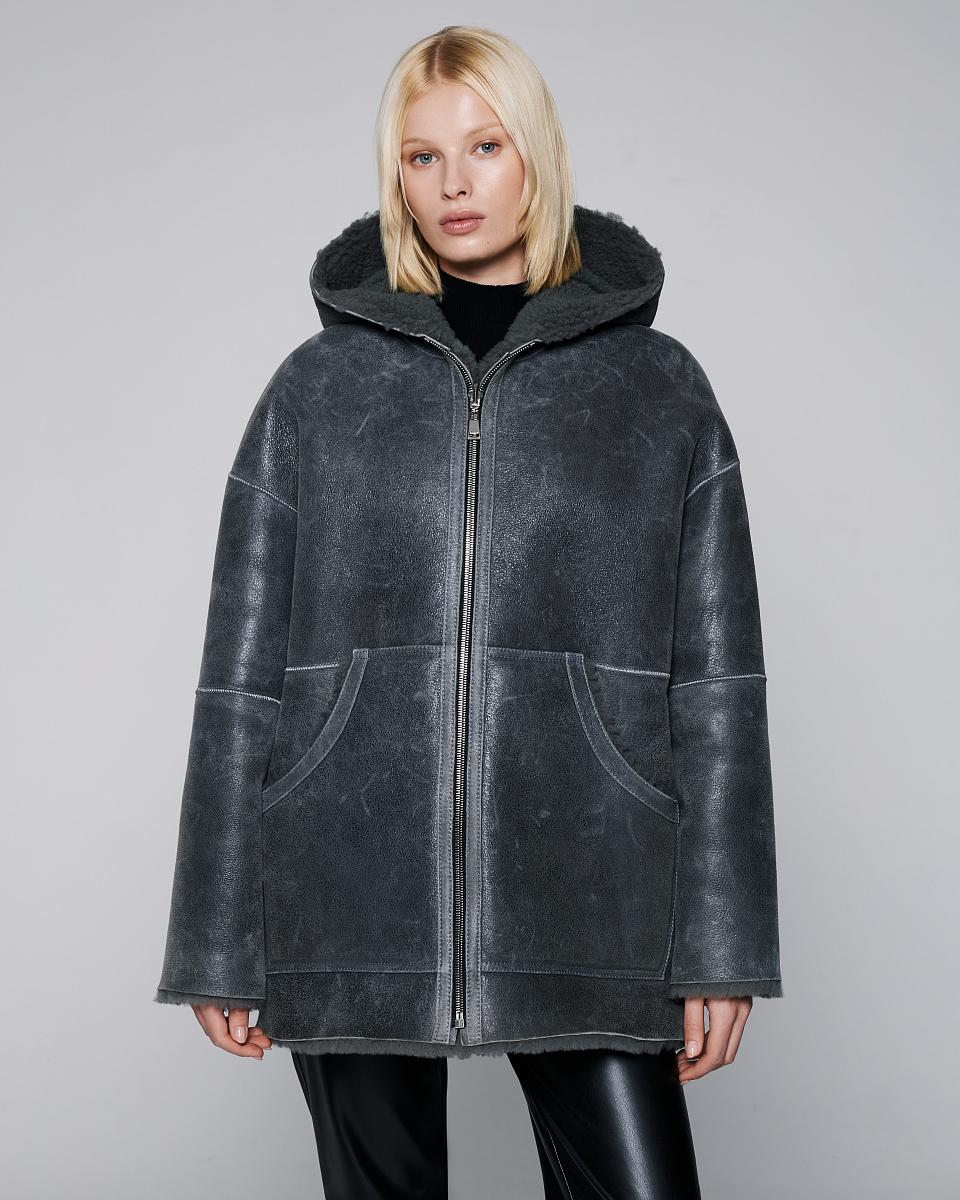 Дубленка двусторонняя Hoodie Винтаж Графит - 2