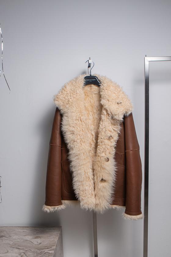 Шуба удлиненная двусторонняя Oversize Карамель