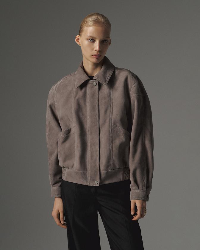 Бомбер в замше Серый опал