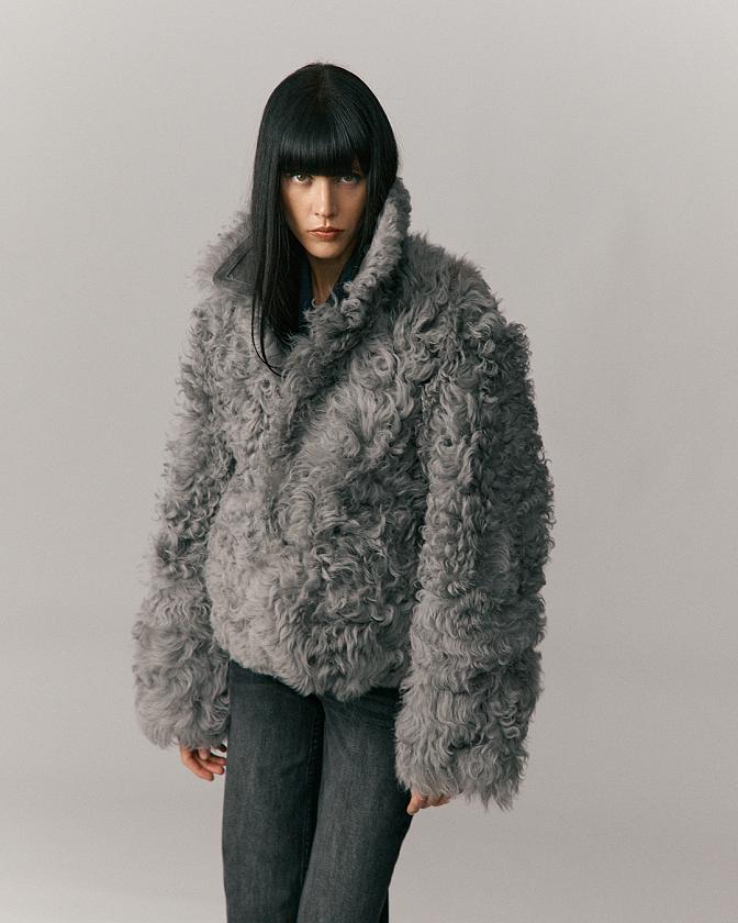 Шуба двусторонняя укороченная Oversize Silver Grey