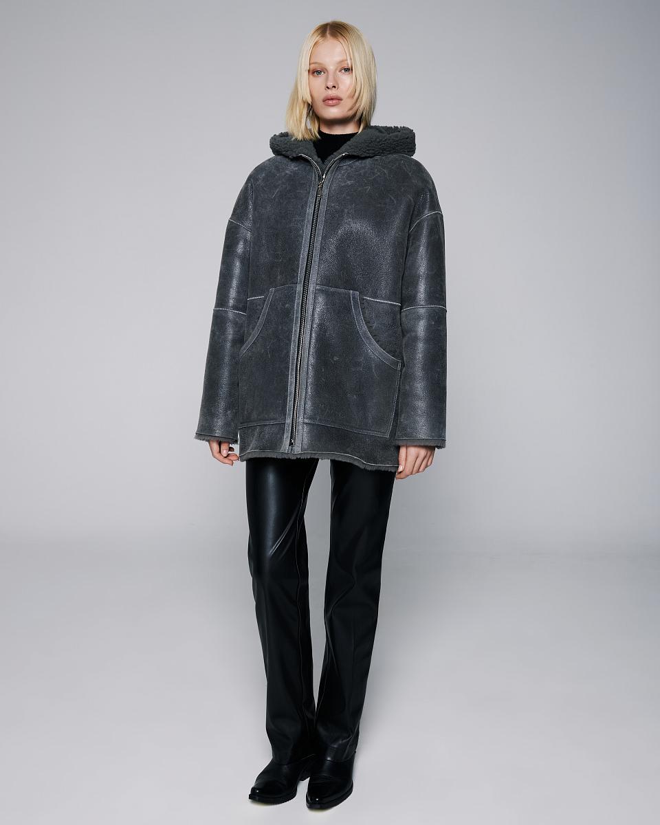 Дубленка двусторонняя Hoodie Винтаж Графит - 4