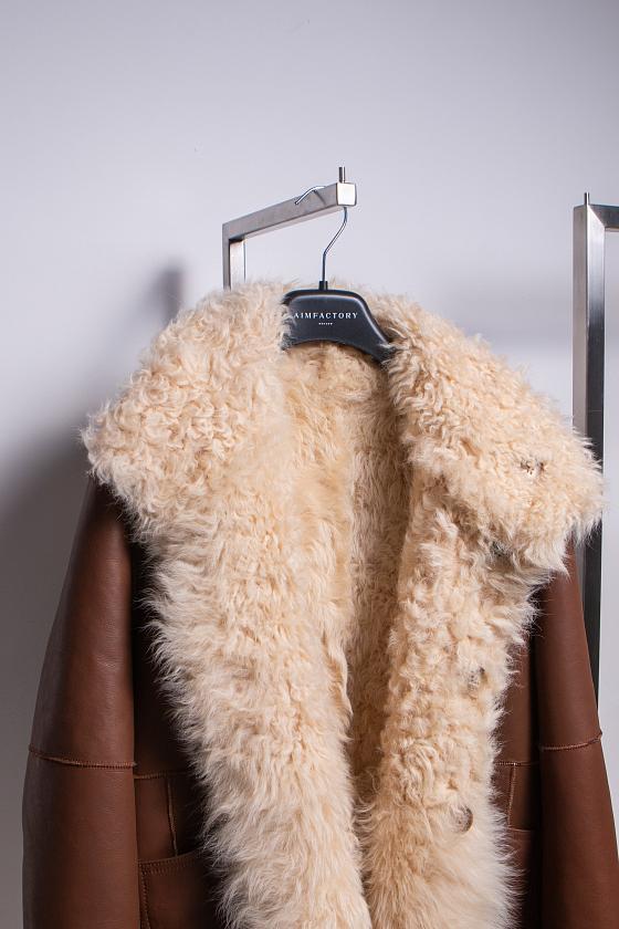 Шуба удлиненная двусторонняя Oversize Карамель